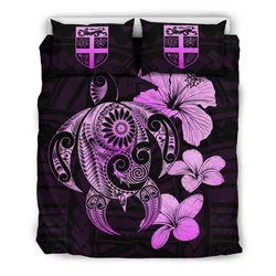 FamilyGater Bedding Set - Cover and Pillow Cases Fiji Hibiscus Plumeria Mix Polynesian Pink Turtle - J1