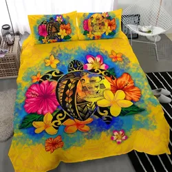 Fiji Polynesian Bedding Set - Turtle With Plumeria And Hibiscus
