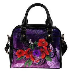 Polynesian Shoulder Handbag - Purple Hibiscus Turtle Flowing