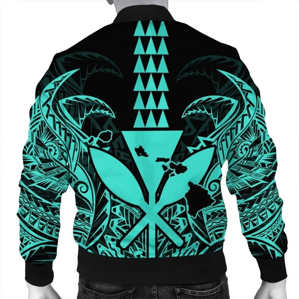 Hawaii Polynesian Kanaka Kakau Bomber Jacket - Alan Style Turquoise