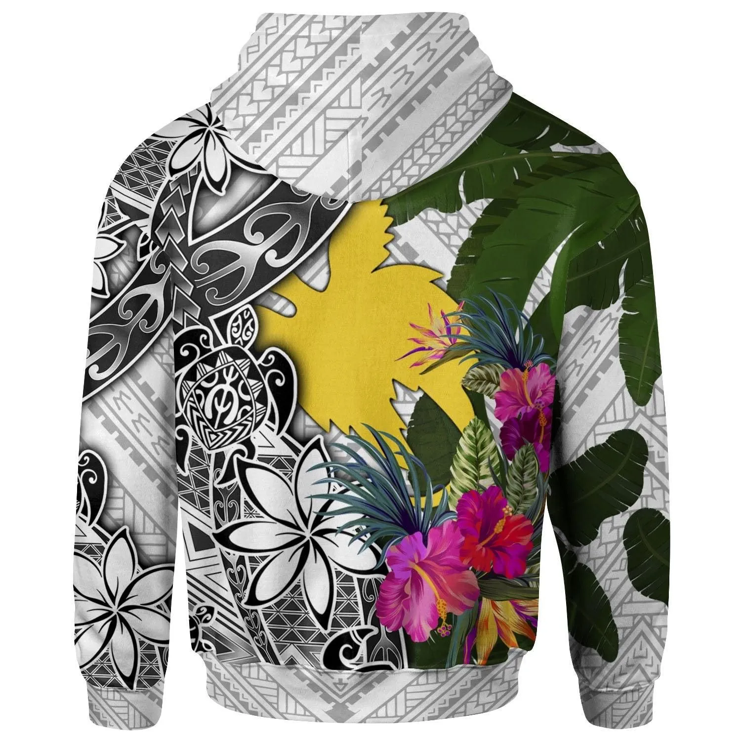 Papua New Guinea Hoodie White - Turtle Plumeria Banana Leaf