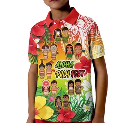 Aloha Poly Fest Polo Shirt KID Polynesian Pattern With Tropical Flowers LT14