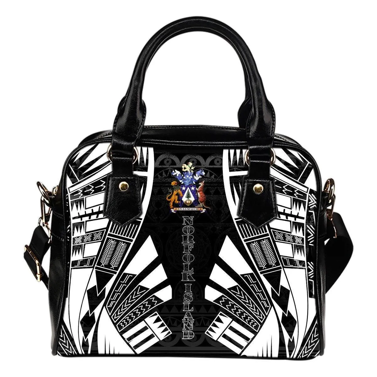 Norfolk Island Shoulder Handbag - Polynesian Tattoo Black