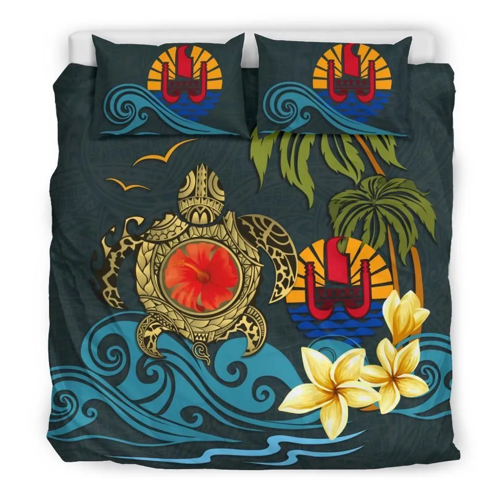 Polynesian Tahiti Coat Of Arm Turtle Hibiscus A Bedding Set Camli Paj