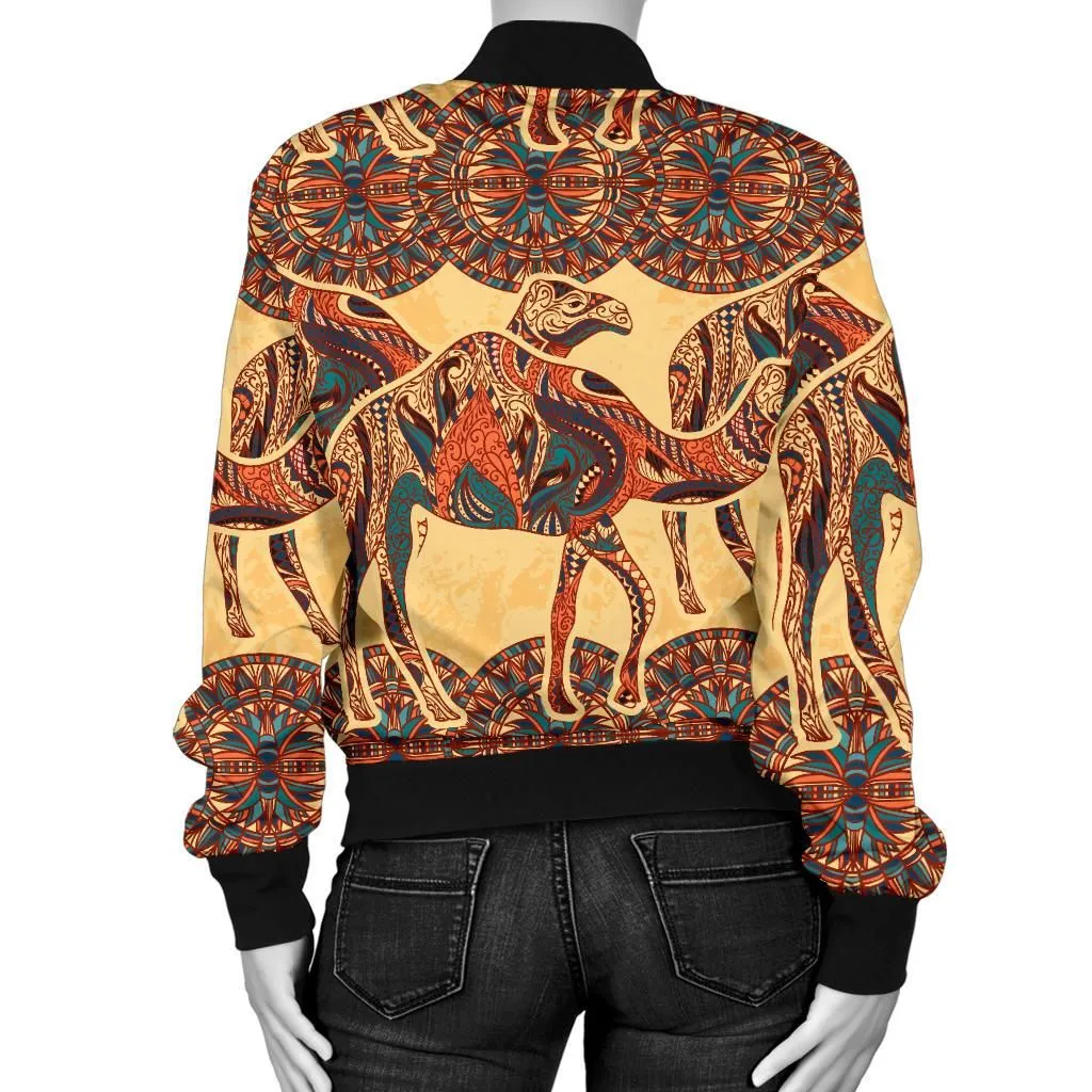 Camel Polynesian Tribal Design Pattern WomenS Bomber Jacket