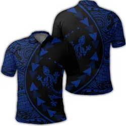 Hawaiian Map Gecko Tattoo Kakau Polynesian Polo Shirt Blue AH