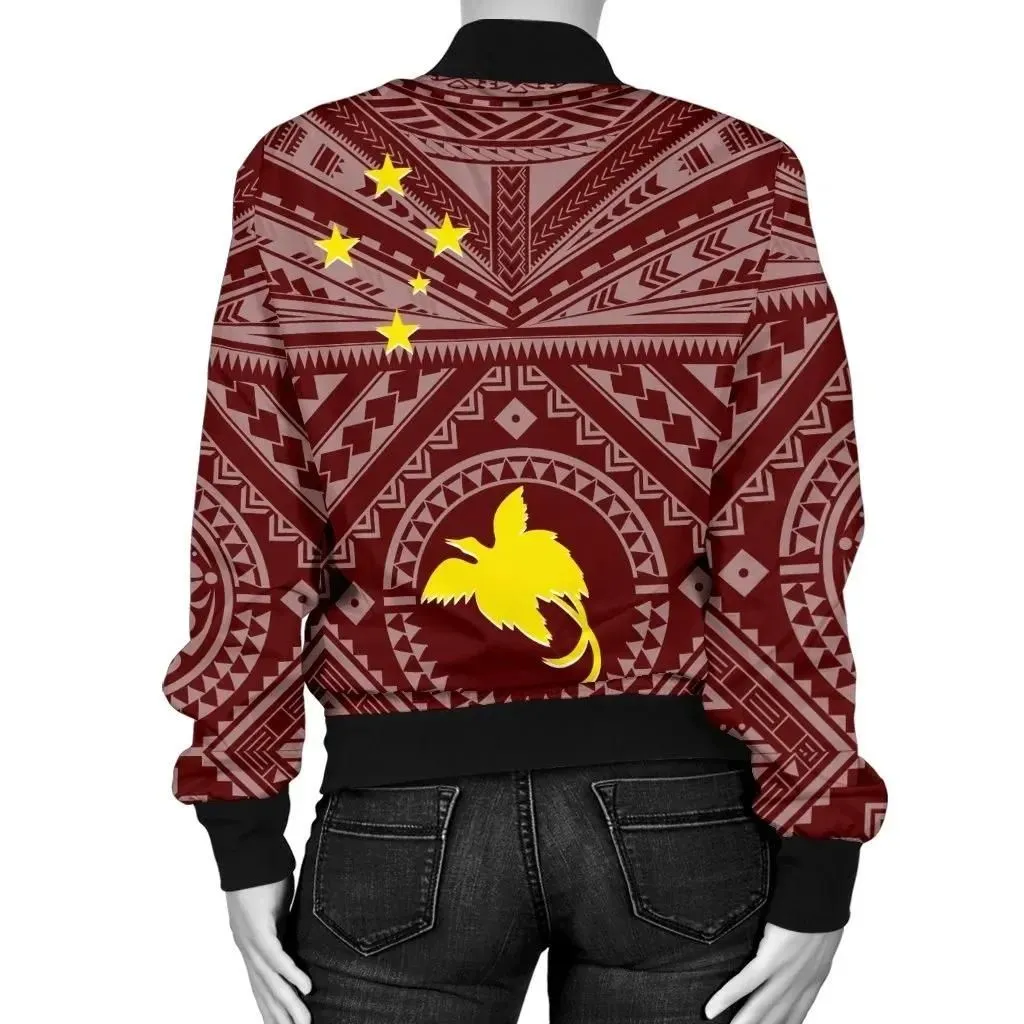 FamilyGater Jacket - Bomber Jacket Papua New Guinea - Flag With Polynesian Patterns (Red) - BN25
