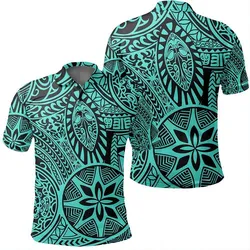 Unisex Polynesian Hawaiian Style Tribal Tattoo Turquoise Polo Shirt