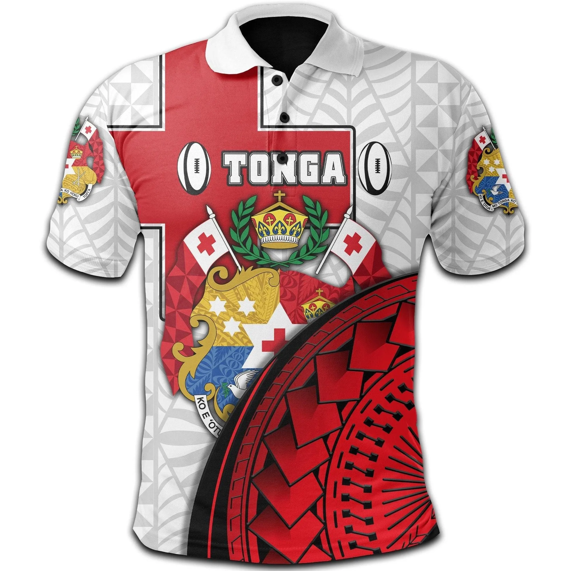 (Custom Personalised) Tonga Rugby Polo Shirt Polynesian Armor Style - White