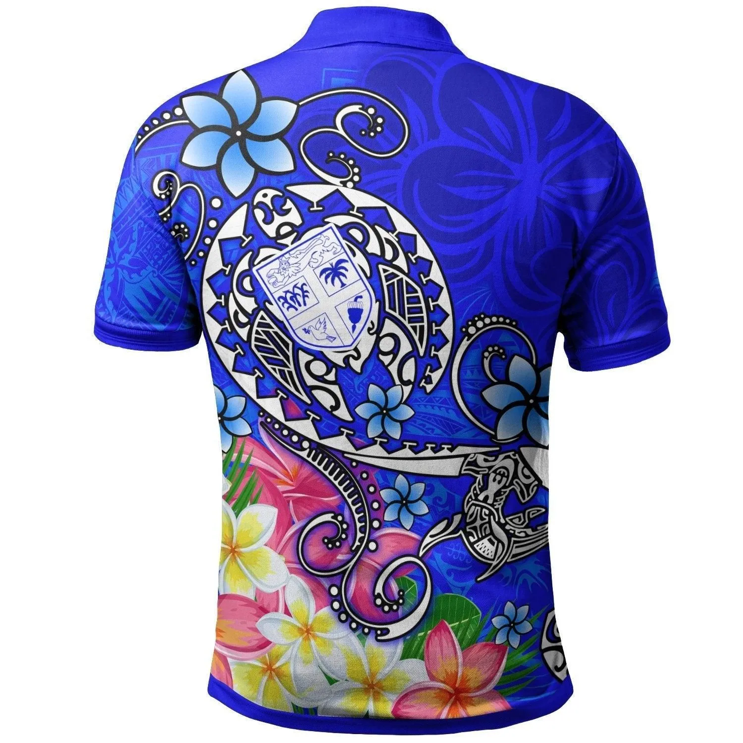 Fiji Polo Shirt - Turtle Plumeria (Blue)