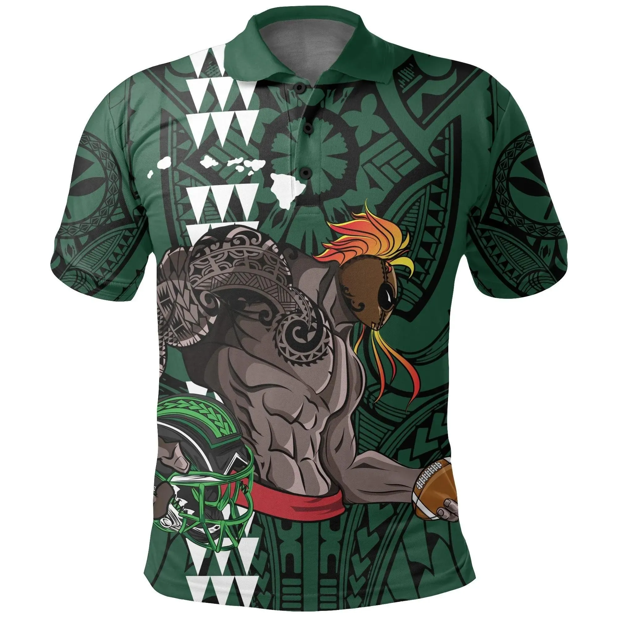 Hawaii Football Polynesian Warrior Polo Shirt - AH - \bJuly Style - J5
