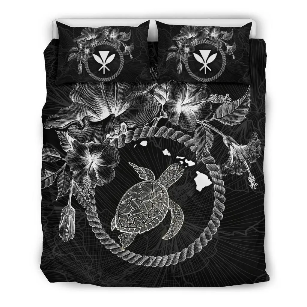Alohawaii Bedding Set - Cover and Pillow Cases Polynesian Hawaii - White Turtle Hibiscus Flower Frame Vintage - BN12