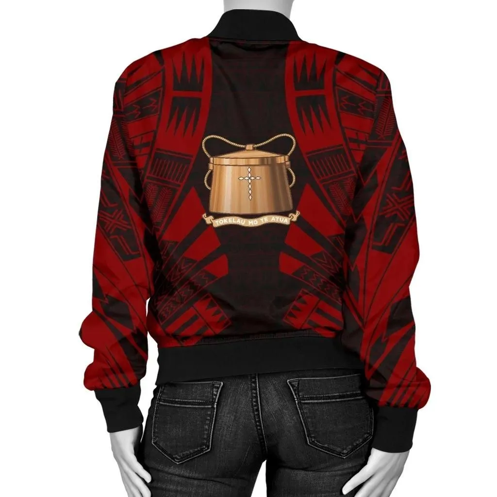 Tokelau Women Bomber Jacket - Polynesian Tattoo Red - BN0110