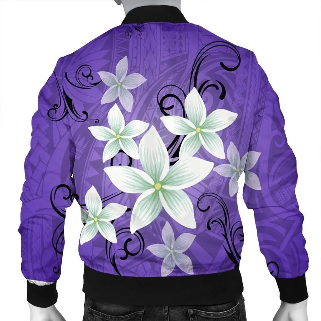 Alohawaii Jacket - Hawaiian Plumeria Polynesian Bomber Jacket - Purple - AH - J4R