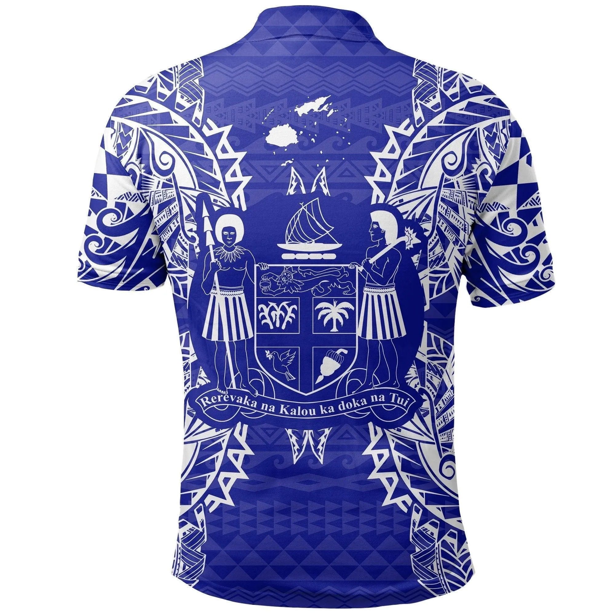 Fiji Polo Shirt - Fiji Coat Of Arms Map Polynesian Tattoo Blue