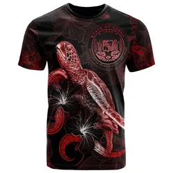 Hawaii Polynesian T Shirt - Turtle With Blooming Hibiscus Red