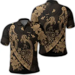 Hawaiian Fish Hook Hibiscus Banzai Surfing Polynesian Polo Shirt Gold