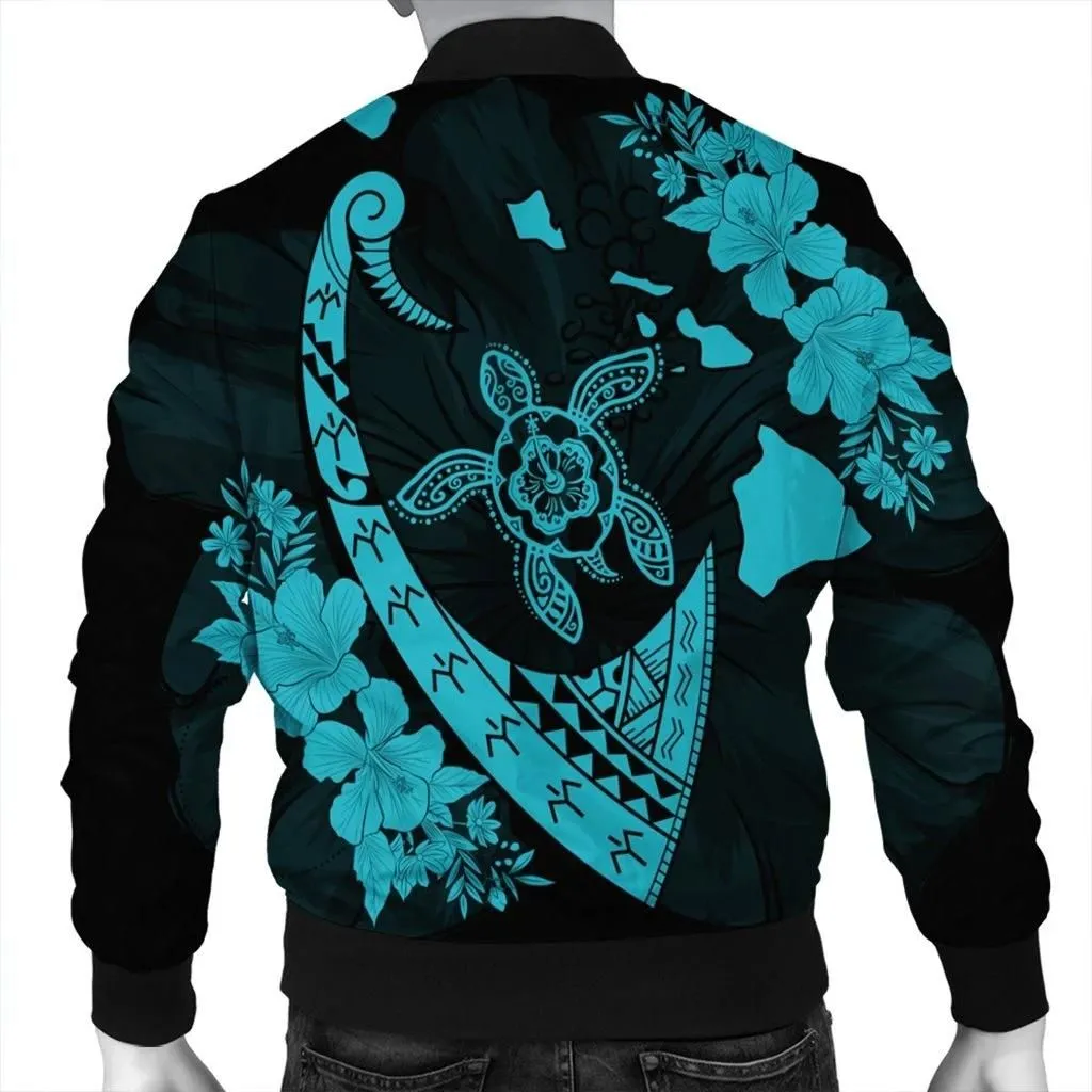Alohawaii Jacket - Hawaiian Map Hibiscus Turtle Fish Hook Polynesian Bomber Jacket Blue - AH - J5R