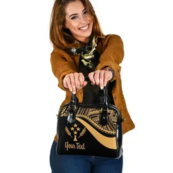 Kosrae Custom Personalised Shoulder Handbag - Gold Polynesian Tentacle Tribal Pattern
