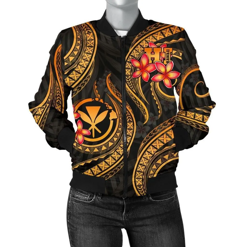 Alohawaii Jacket - Bomber Jacket Polynesian Hawaii Gold Plumeria - BN11