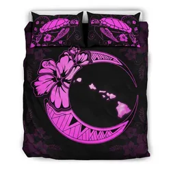 Hawaiian Map Hibiscus Turtle Polynesian Moon Bedding Set Pink