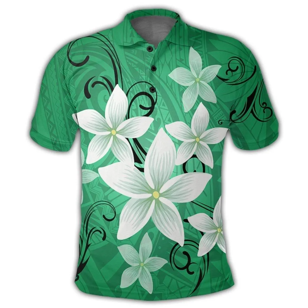 Hawaiian Plumeria Polynesian Polo Shirt - Green - AH