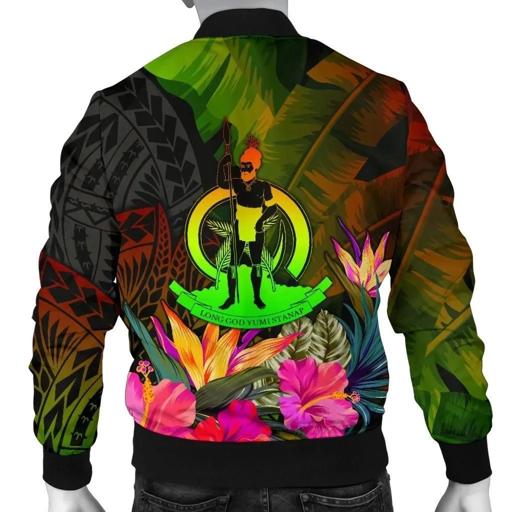 Vanuatu Polynesian Personalised Men's Bomber Jacket -  Hibiscus and Banana Leaves - BN15
