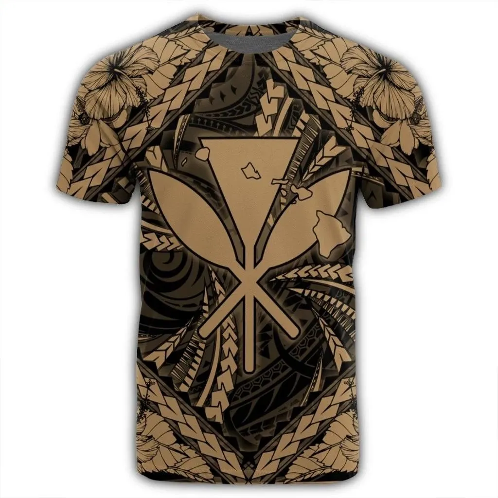 Alohawaii Tee - Hawaiian Map Kanaka Hibiscus Gold Polynesian T-shirt AH - JR