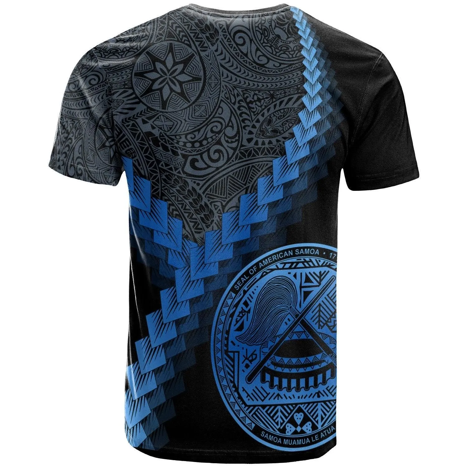 American Samoa T-Shirt - American Samoa Coat Of Arms With Polynesian Tattoo Blue