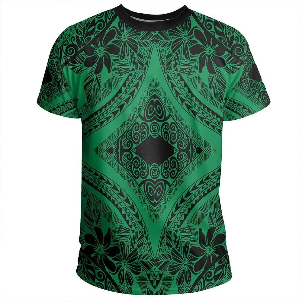 Polynesian Plumeria Mix Green Black T-Shirt