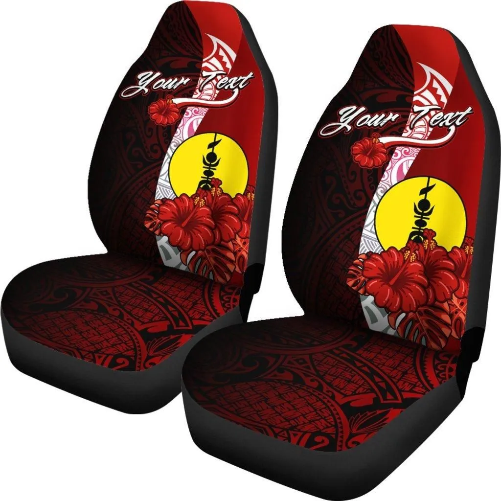New Caledonia Polynesian Custom Personalised Car Seat Covers - Coat Of Arm With Hibiscus