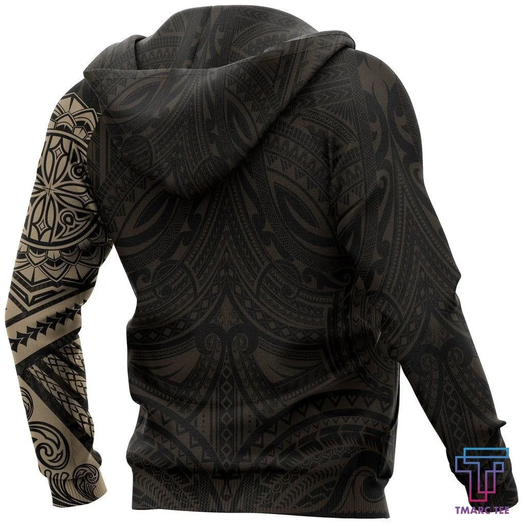 Tmarc Tee Polynesian Native Golden Flowers Tattoo Style Hoodie NVD1354