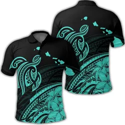 Hawaii Turtle Polynesian Map Plumeria Polo Shirt Turquoise - AH