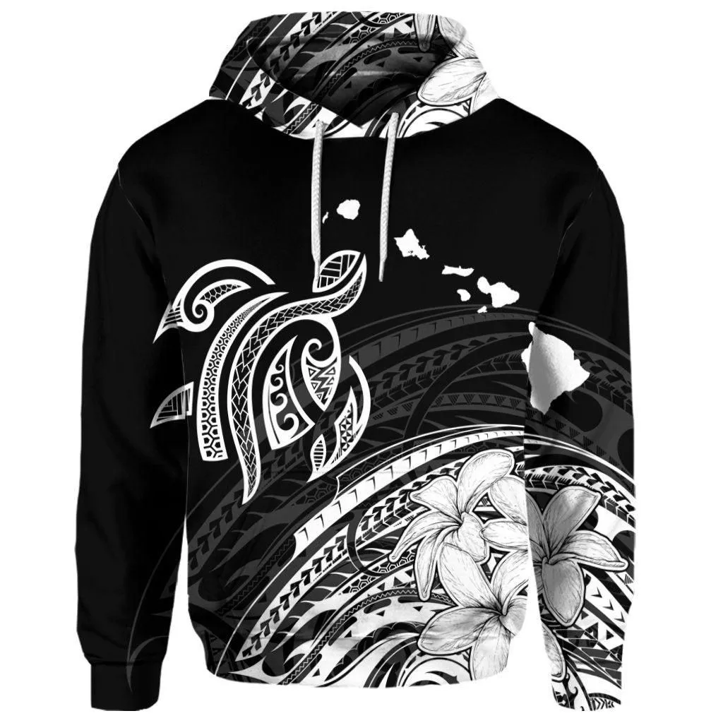 (Personalised) Hawaii Turtle Polynesian Map Plumeria Hoodie White - AH