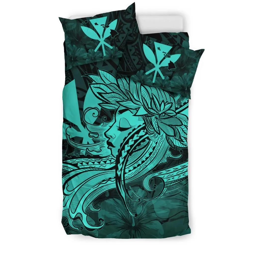 FamilyGater Bedding Set - Cover and Pillow Cases Hawaiian Map Hula Girl Hibiscus Kanaka Polynesian - Turquoise - AH J4
