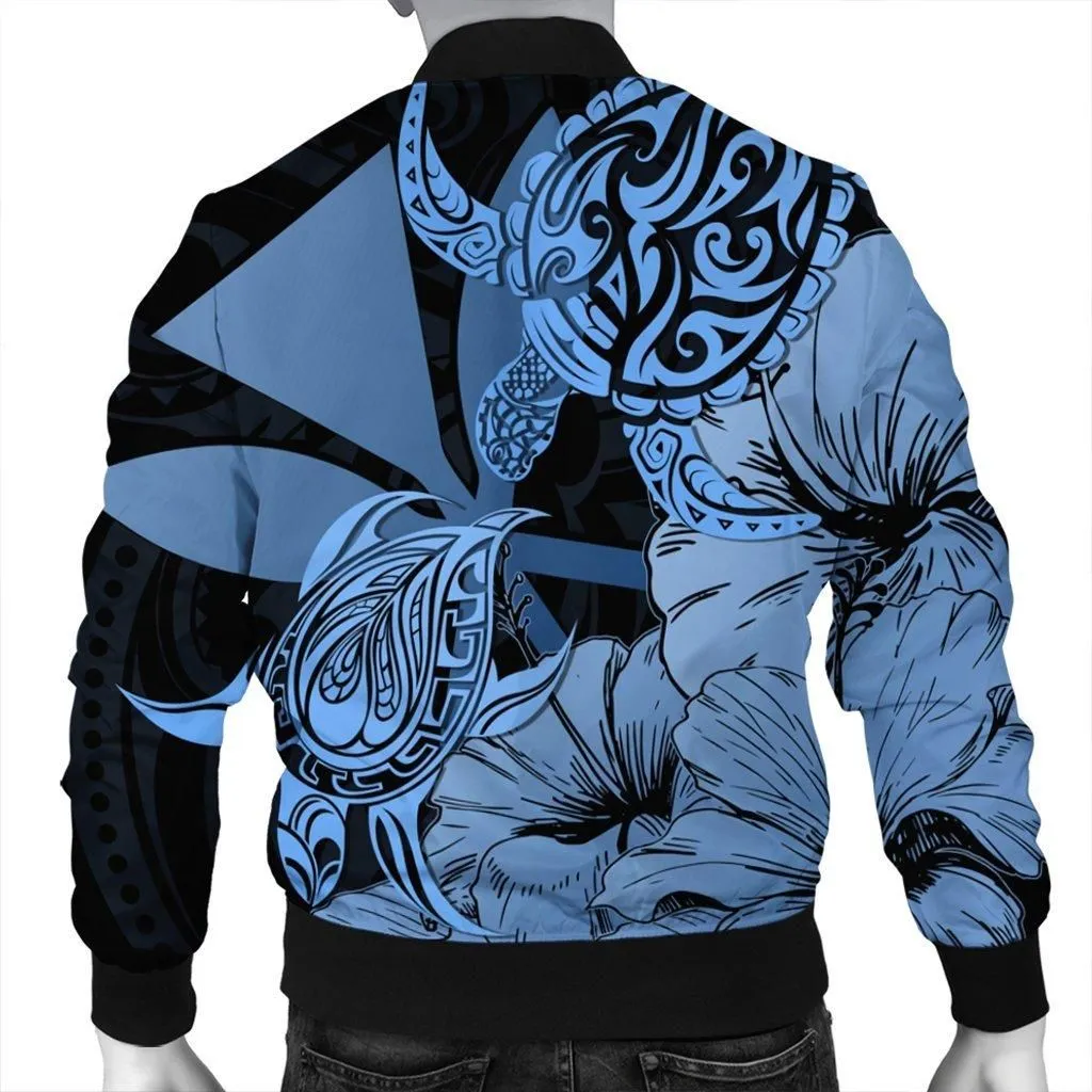 Hawaii Turtle Bomber Jacket Polynesian Hibiscus Art Ver 2.0 Blue - AH