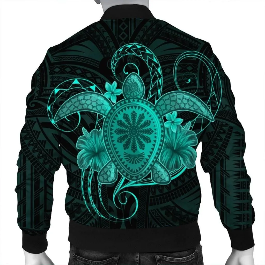 FamilyGater Jacket - Hawaii Turtle Hibiscus Polynesian Bomber Jacket - Full Style - Turquoise - AH - J4R