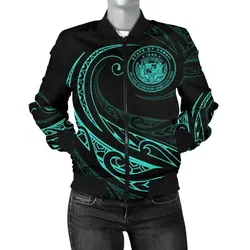 Alohawaii Jacket - Hawaii Coat Of Arms Polynesian Womens Bomber Jacket - Turquoise - Frida Style - AH J9