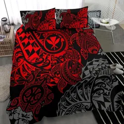 Polynesian Hawaii (Kanaka Maoli) Bedding Set - Red Hibiscus Turtle Flowing - Bn11