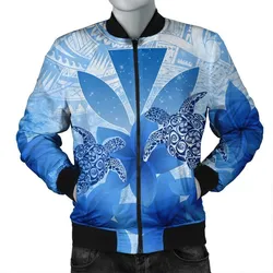 Hawaii Turtle Kanaka Plumeria Polynesian Bomber Jacket Blue
