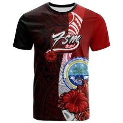 Federated States of Micronesia T-Shirt - Coat Of Arm With Hibiscus