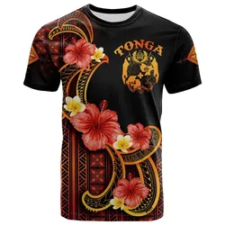 Tonga T-Shirt - Hibiscus Plumeria Mix Tribal Leaves