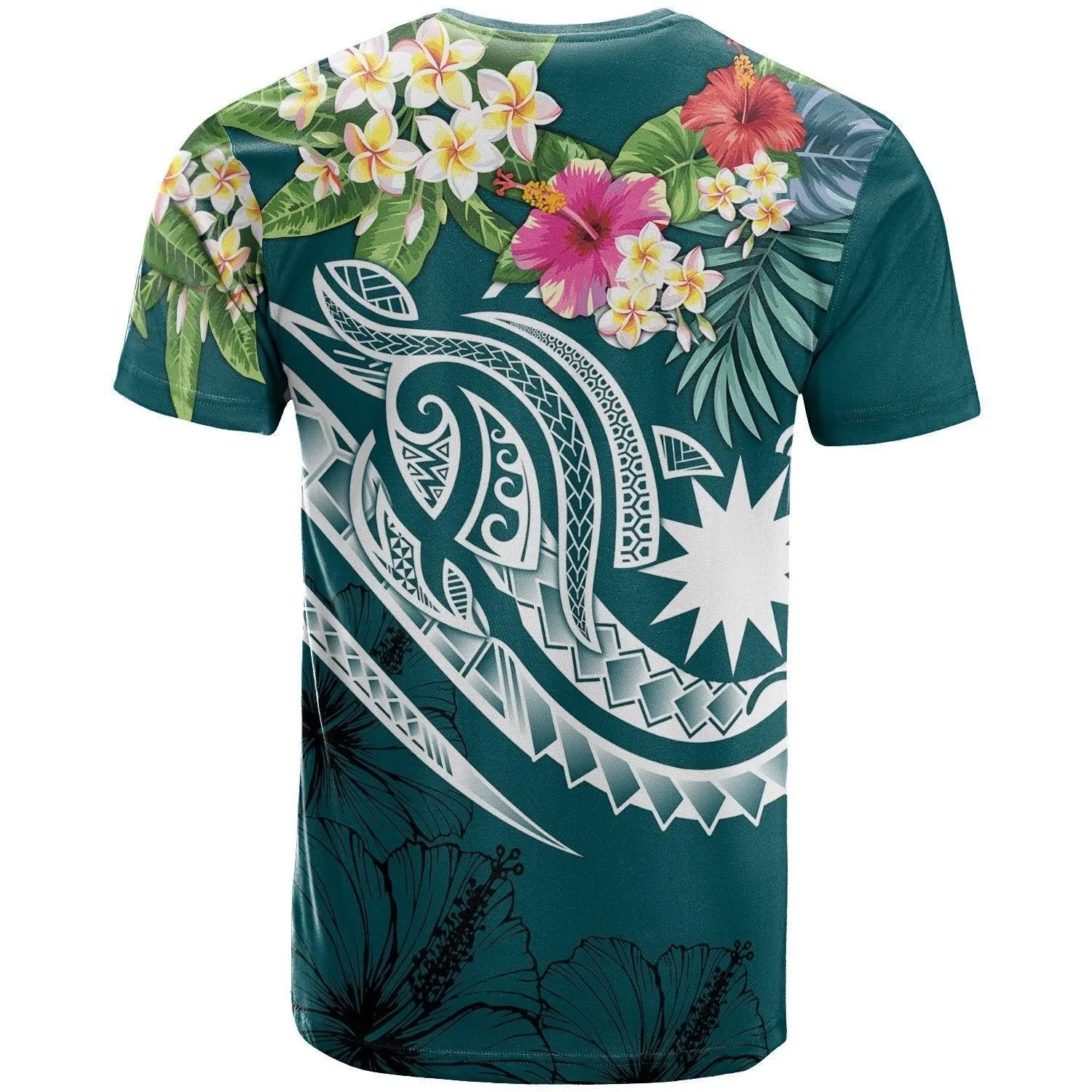Nauru Polynesian T shirt - Summer Plumeria (Turquoise)