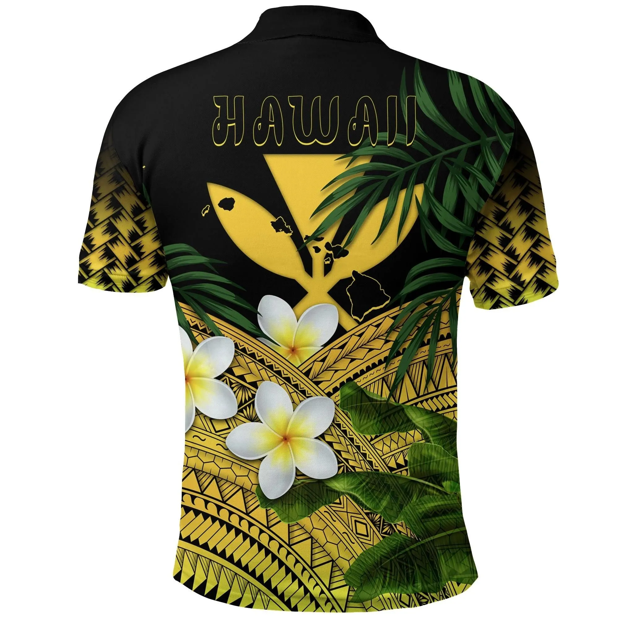 Alohawaii Shirt - Polo Shirt Kanaka Maoli (Hawaiian) Polynesian Plumeria Banana Leaves Yellow A02