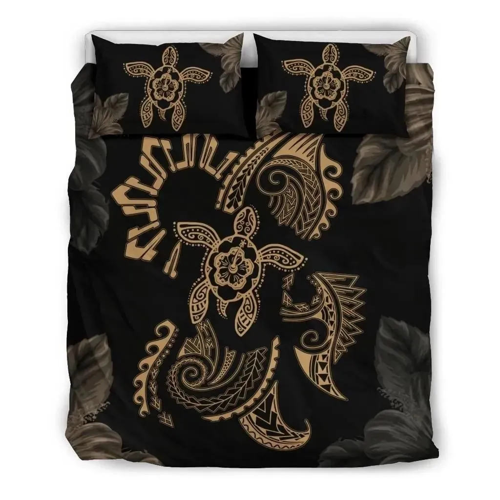 Hawaiian Hibiscus Wave Turtle Polynesian Bedding Set - AH J4