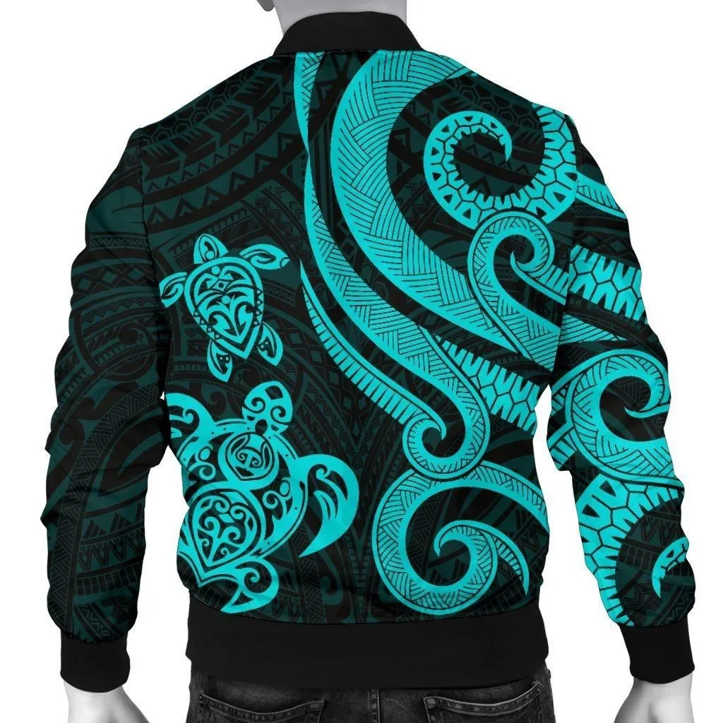Chuuk Micronesian Men Bomber Jacket - Turquoise Tentacle Turtle