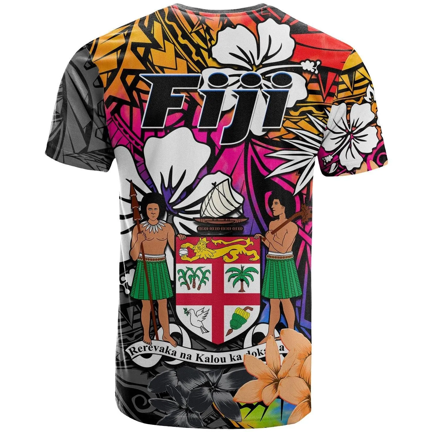 Fiji Tie Dye T Shirt Polynesian Tribal Creative Tropical Flowers LT13