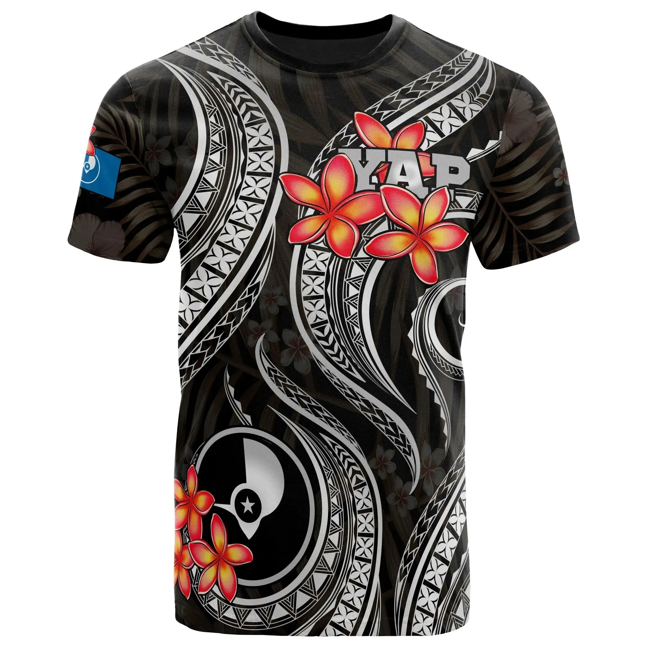 Yap Micronesian T-Shirt - Black Plumeria - BN11