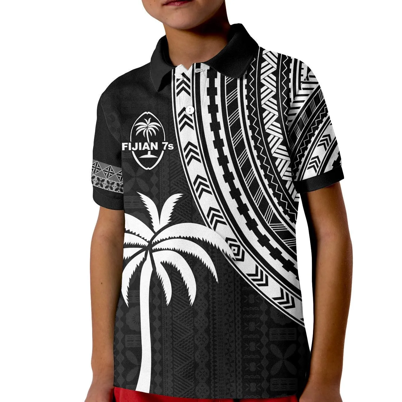(Custom Text and Number) Fiji Rugby Sevens Polo Shirt KID Fijian 7s Tapa Polynesian LT13