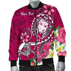 Fiji Custom Personalised Mens Bomber Jacket - Turtle Plumeria (Pink)
